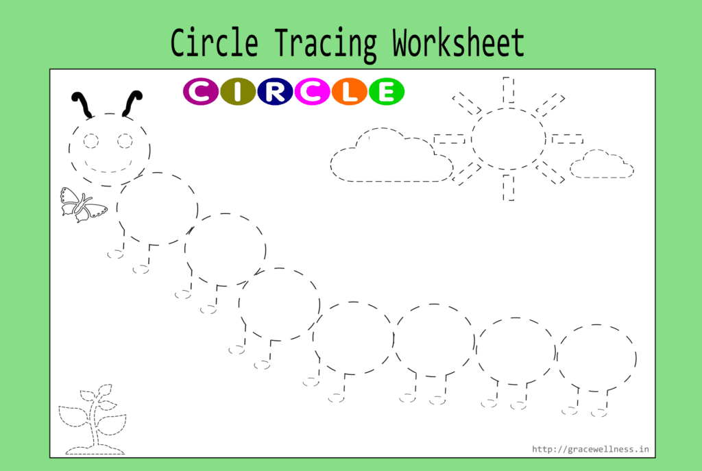 caterpillar drawing circle tracing worksheet