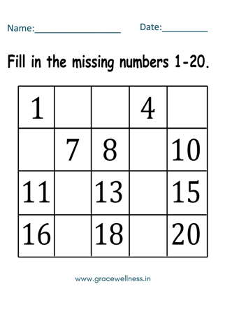 free fill in the missing number worksheet 1-20