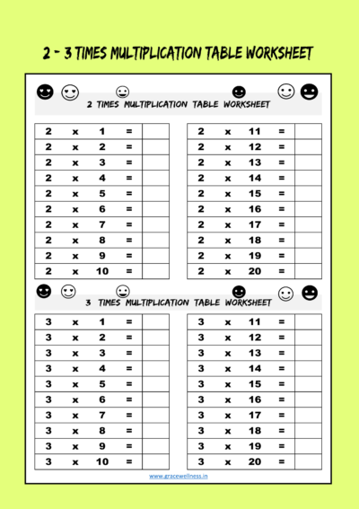 2-3 times multiplication table worksheet free printable download
