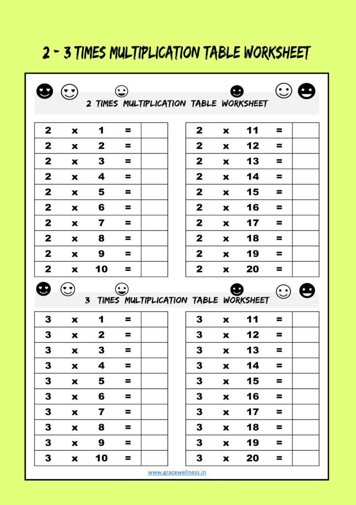 3 & 2 Times Table Worksheet Free Printable | Multiplication Table ...