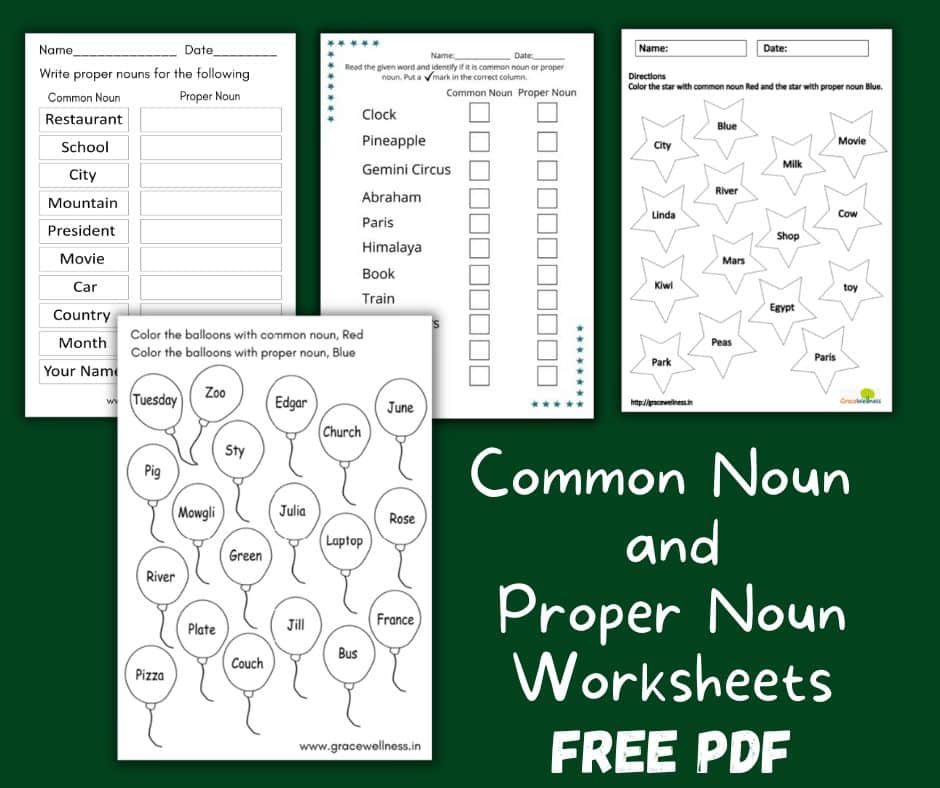 common noun and proper noun worksheets for grade 1