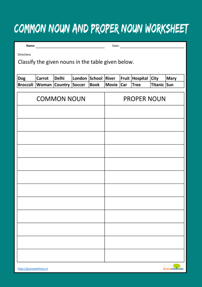common noun and proper noun worksheet pdf