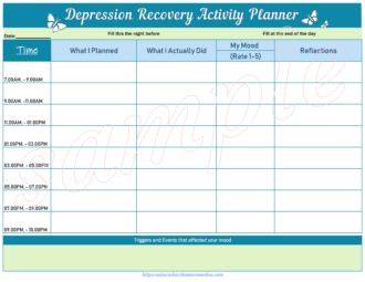 depression recovery activity planner
