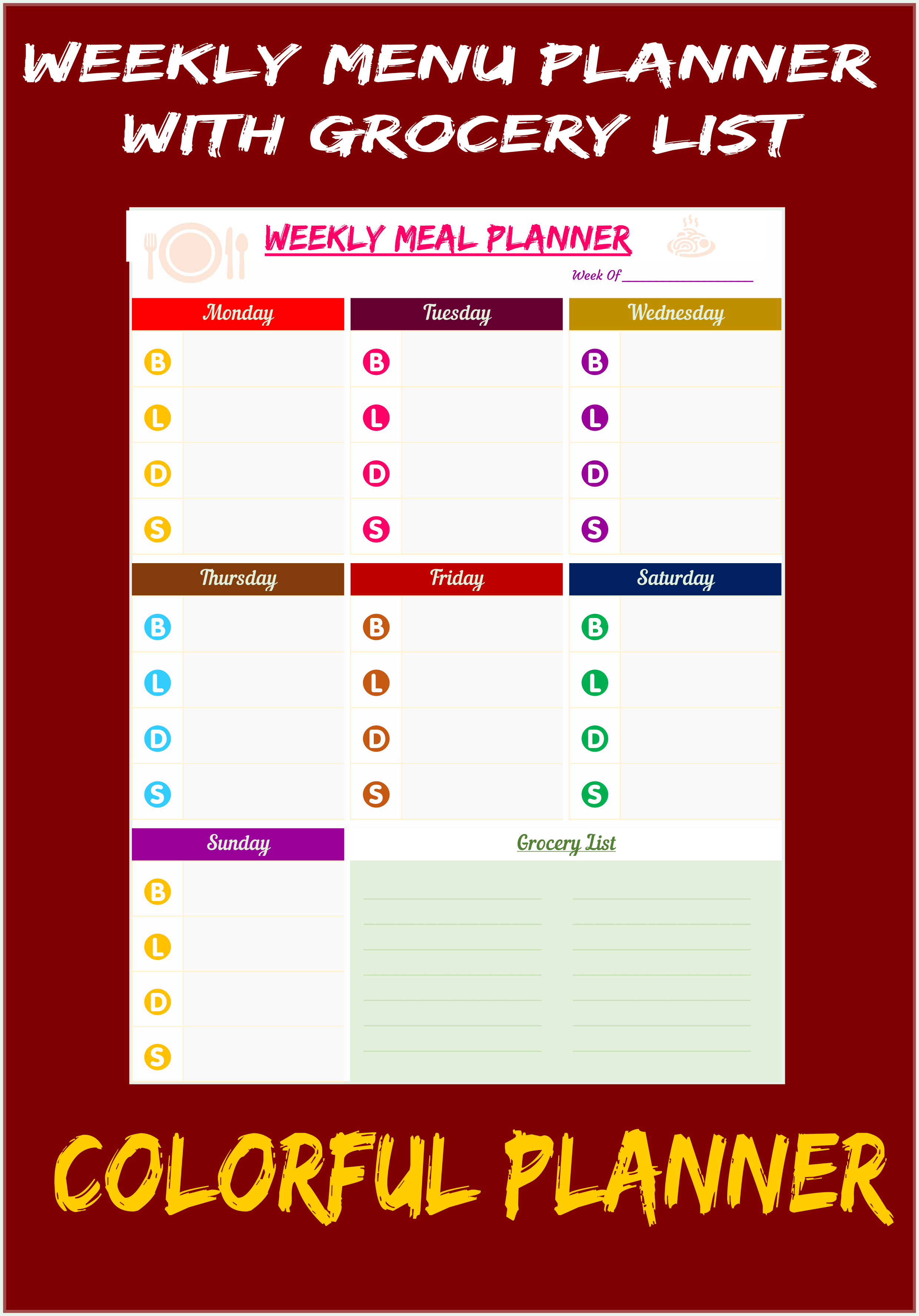 weekly meal planner grocery list