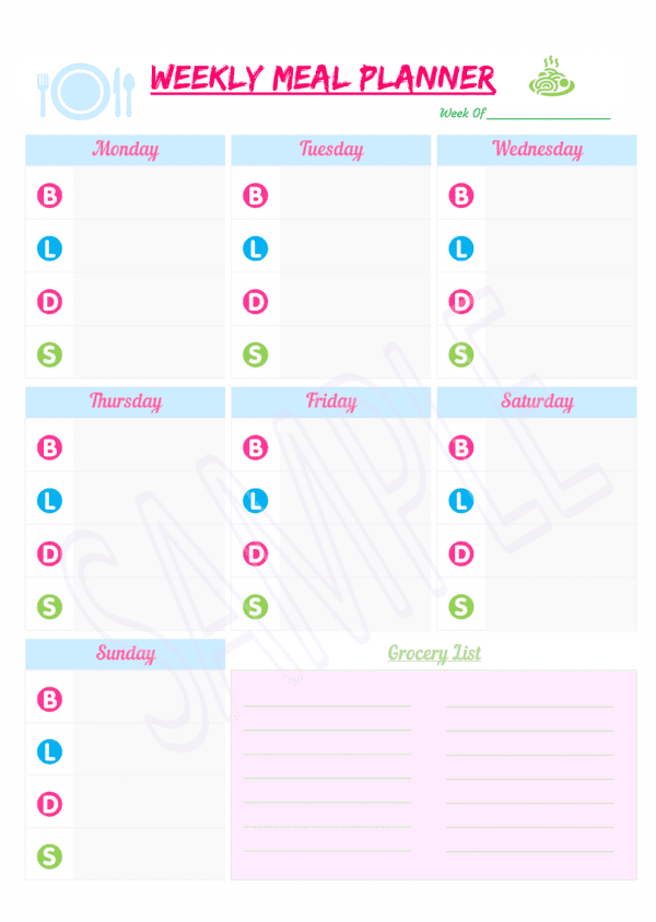 Weekly Meal Planner With Grocery Shopping List Printable Download ...