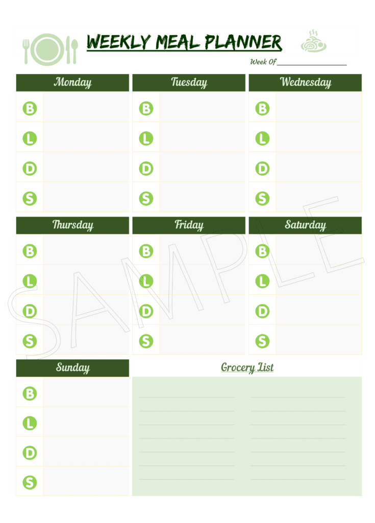 Colorful Weekly Meal Planner With Grocery Shopping List Printable ...
