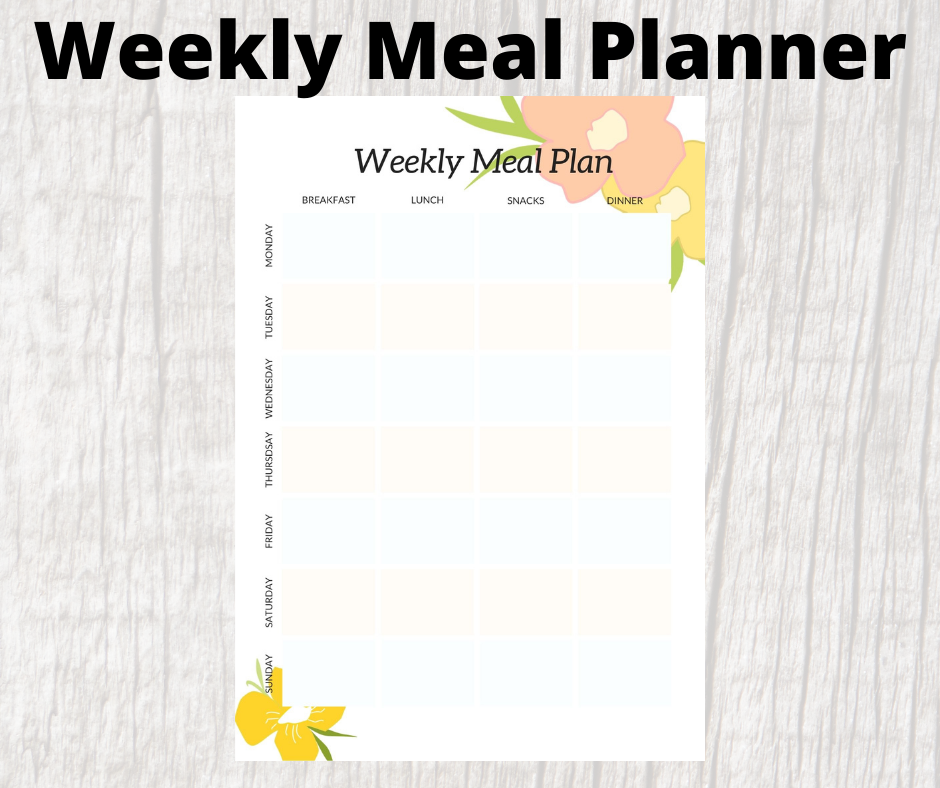 floral weekly meal planner with snacks