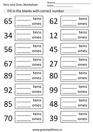 tens and ones worksheet grade 1