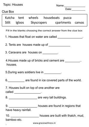 houses worksheet for grade 2 with answers pdf