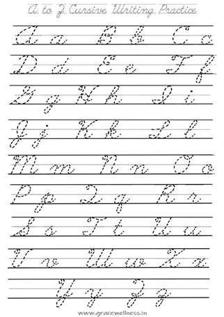 Cursive Writing a to z Capital and Small Letters practice sheet pdf