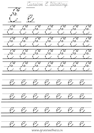 cursive letter E practice sheet