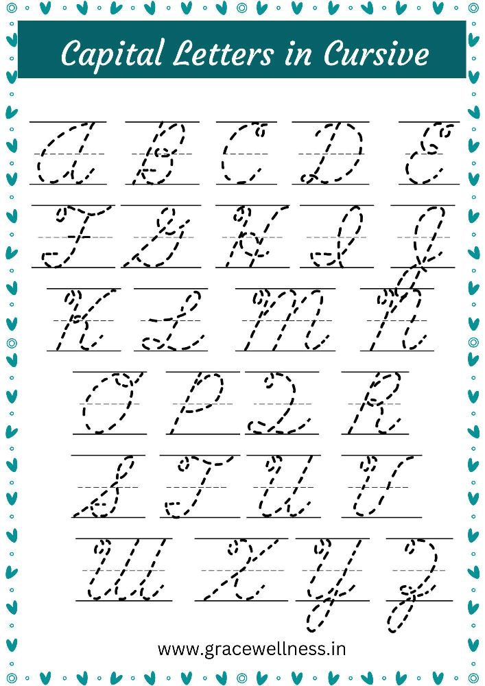 capital letters in cursive A to z practice sheet