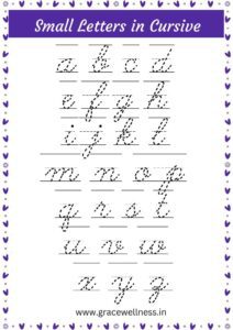 A to Z small letter cursive writing a to z