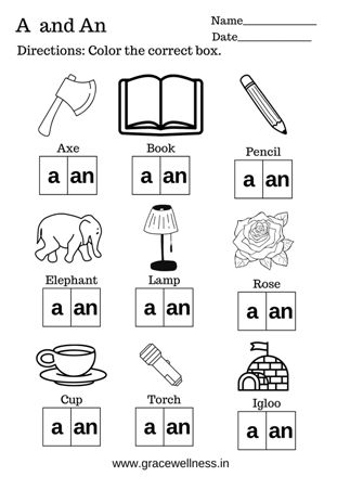 A & An Worksheets for Kindergarten