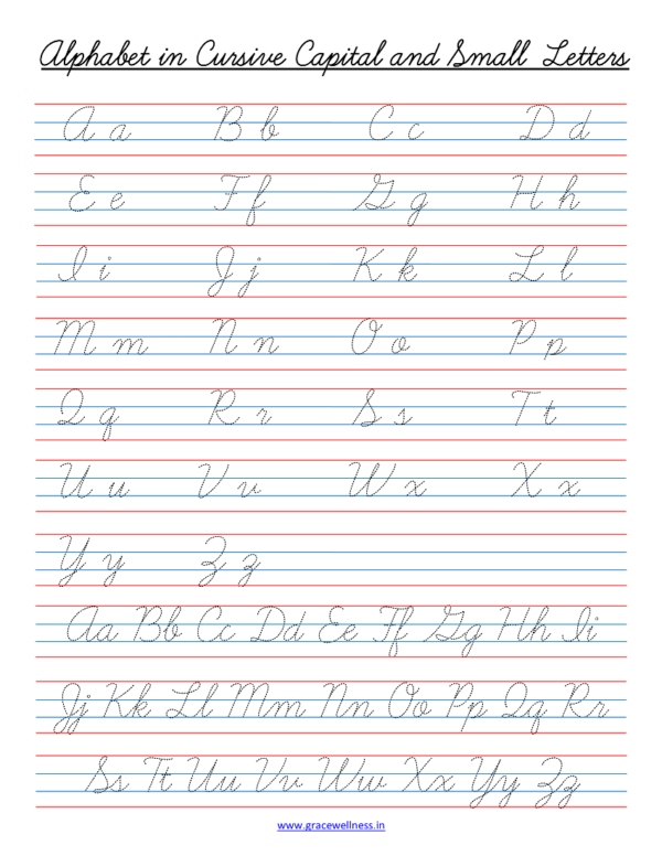 Cursive Writing Practice Sheet For Capital and Small Letters - Free ...