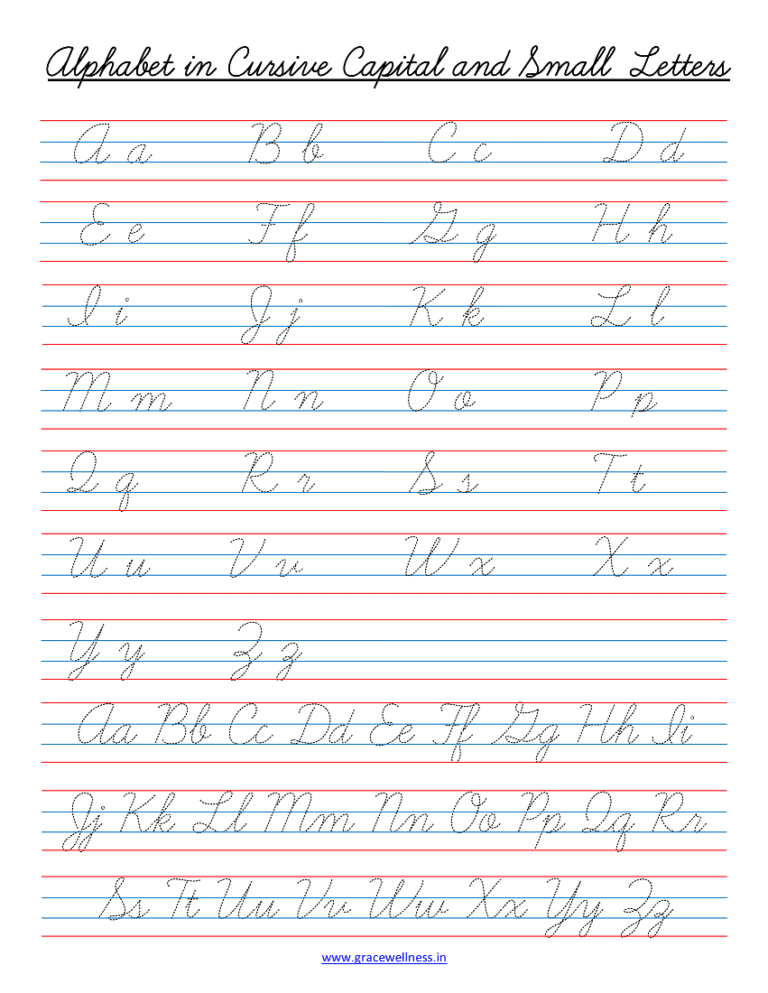 Cursive Writing Practice Sheet For Capital and Small Letters ...