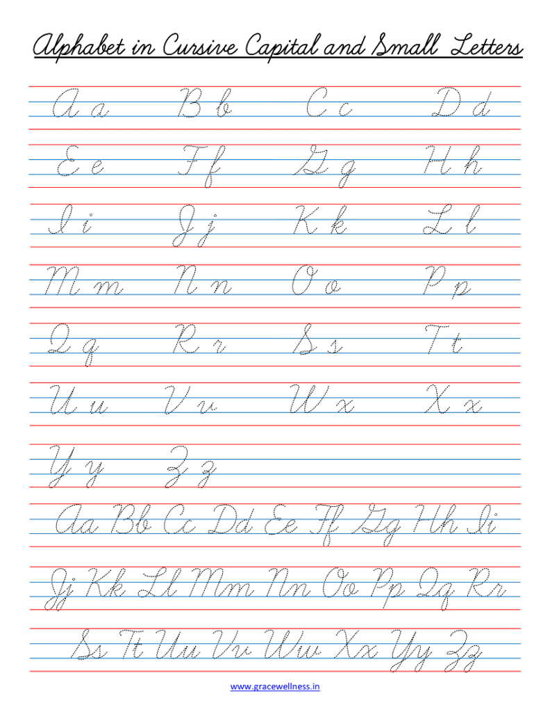 cursive writing a to z capital and small letters pdf free download red blue lines
