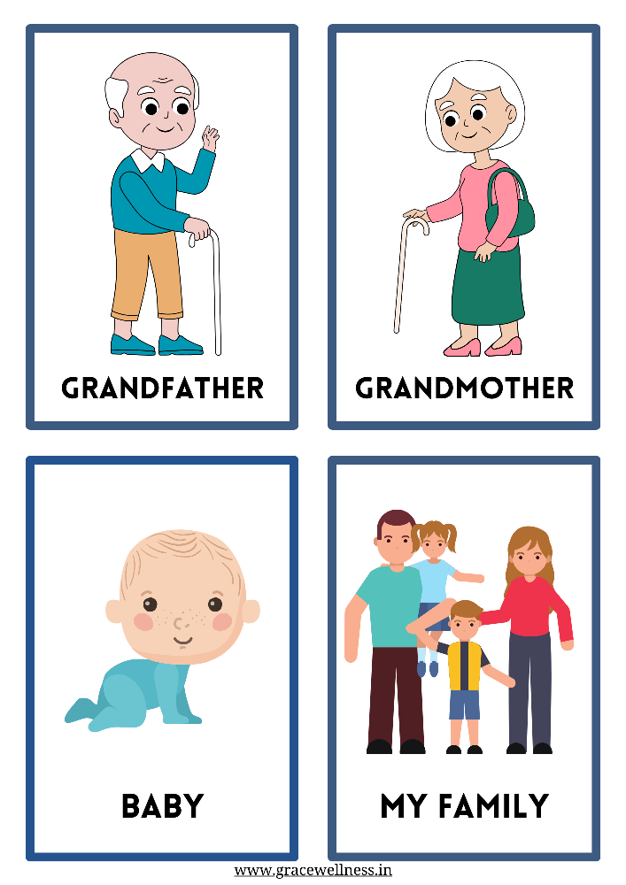 family members printable flashcards for kindergarten.